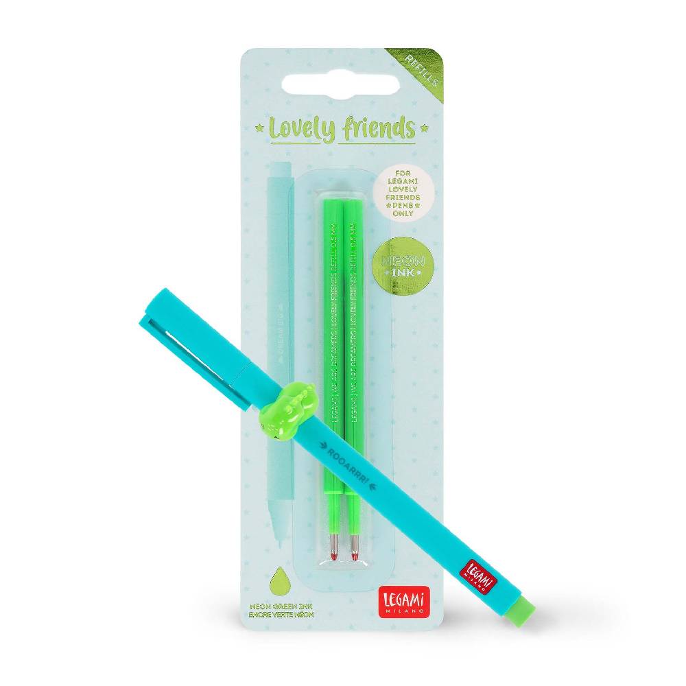 Legami Set Penna Lovely Dino con Refill Verde Neon Presa