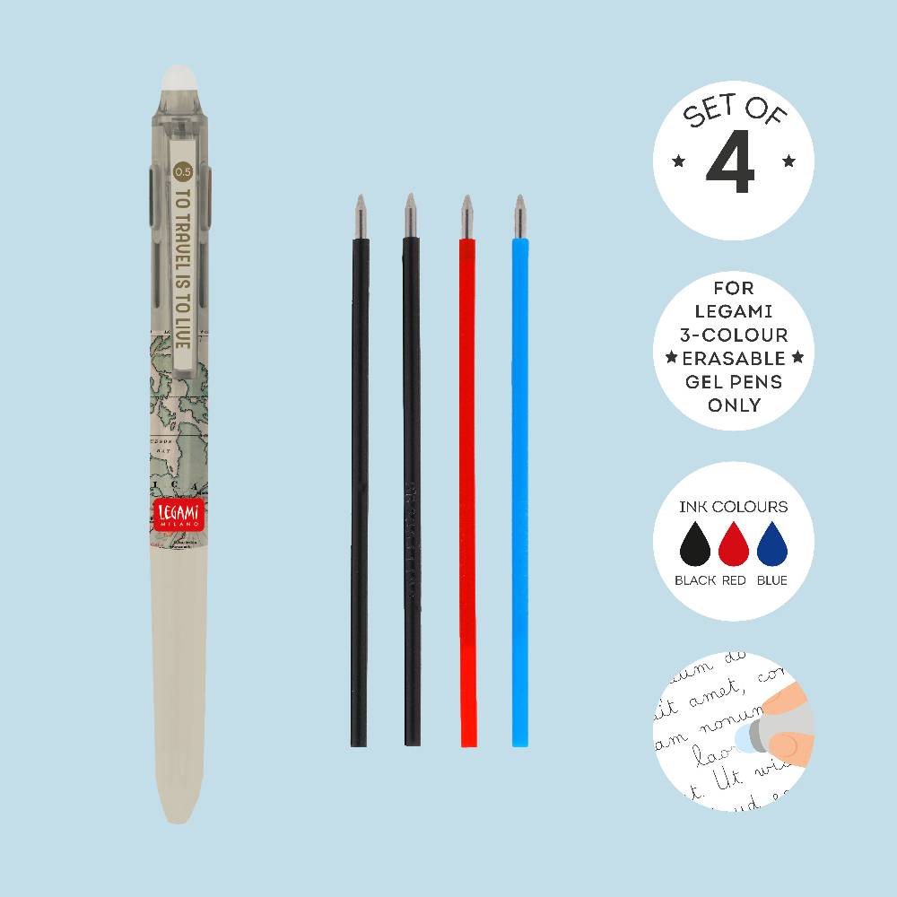 Legami Set di 4 Refill per Penna Gel Cancellabile 3 Colori Nuova