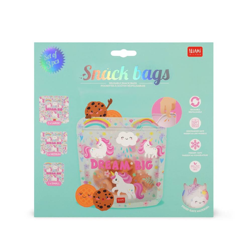 Legami Set di 3 Buste per Alimenti - Snack Bags Presa