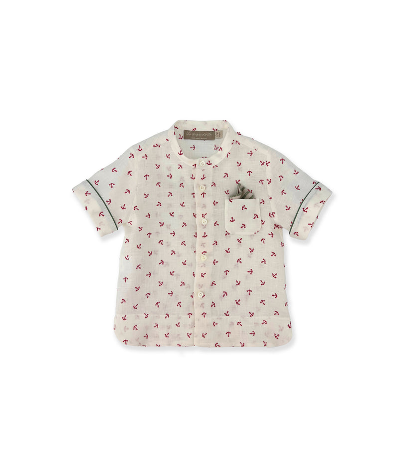 La Stupenderia CAMICIA LINO CON ANCORE ROSSE Prezzo Ridotto