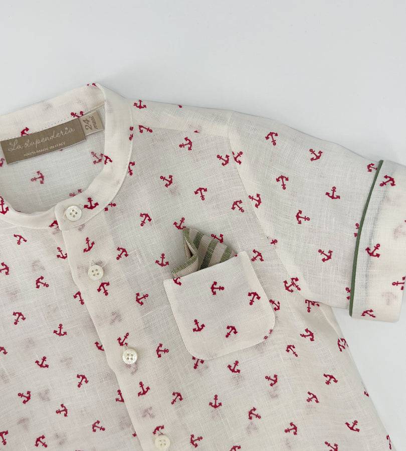 La Stupenderia CAMICIA LINO CON ANCORE ROSSE Prezzo Ridotto