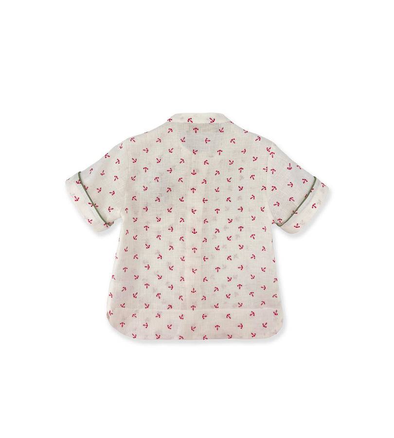 La Stupenderia CAMICIA LINO CON ANCORE ROSSE Prezzo Ridotto