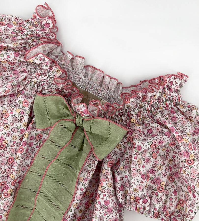 La Stupenderia FLORAL DRESS WITH GREEN BOW Soddisfazione Garantita