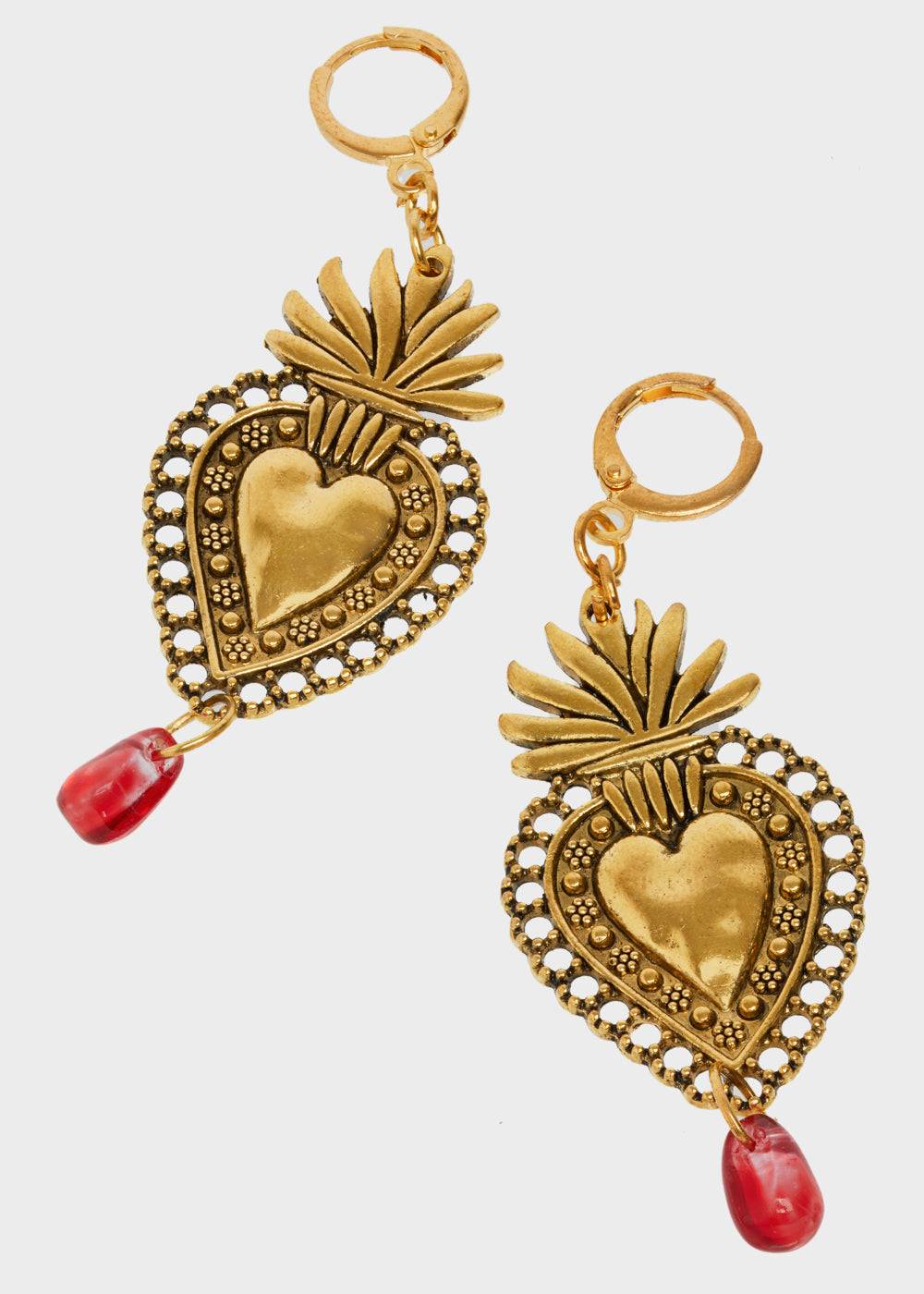 Nalí GOLD EARRINGS WITH RED SACRED HEART Vendita