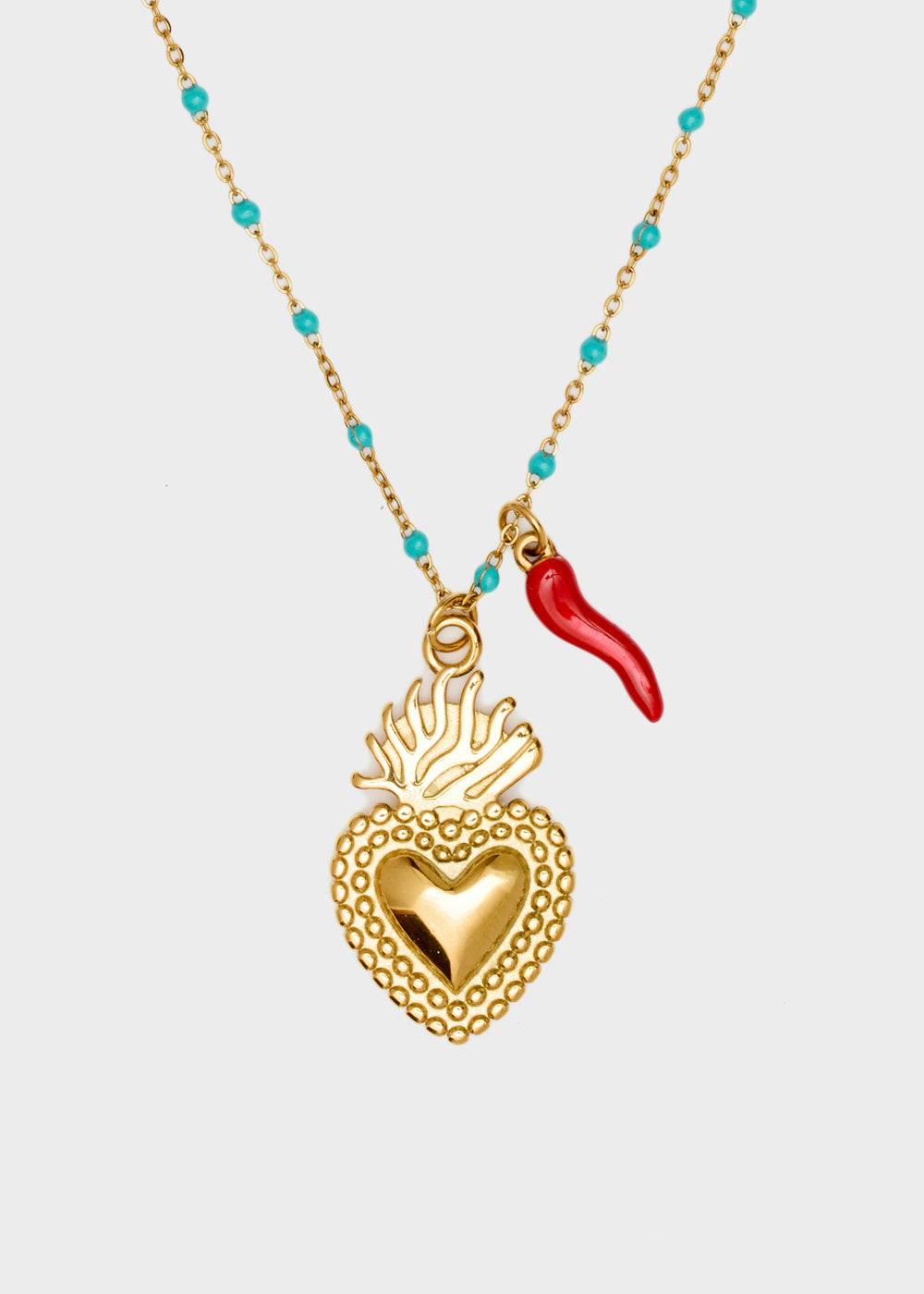 Nalí NINA NECKLACE W/ HEART+HORN + COLORS Spedizione Gratuita