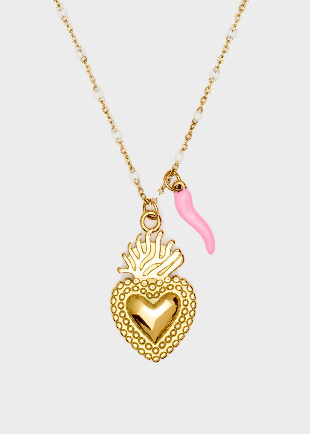 Nalí NINA NECKLACE W/ HEART+HORN + COLORS Spedizione Gratuita