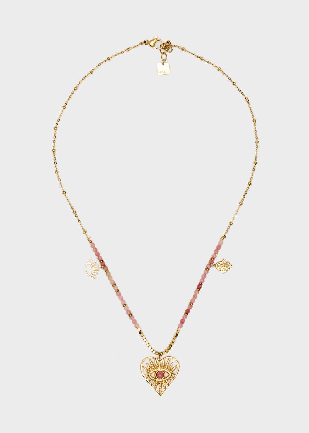 Nalí S.STEEL NECKLACE W/ NAT.STONE+PINK HEART Qualità Garantita