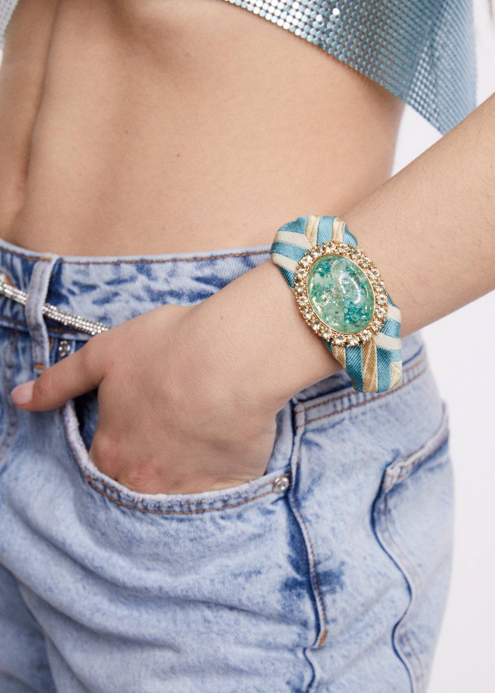 Nalí FABRIC L.BLUE BRACELET W/ OVAL STONE Affare Del Giorno