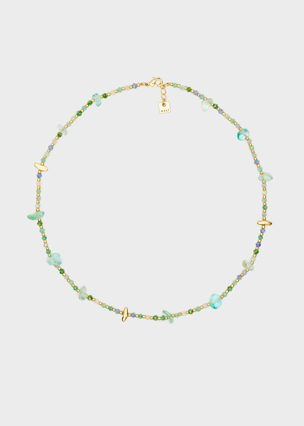 Nalí NECKLACE W/ GREEN+GOLD STONES Vendita Economica