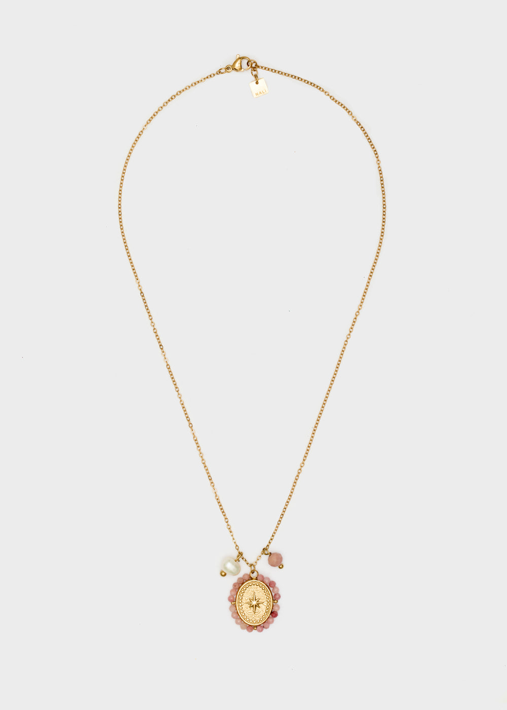 Nalí GOLD NECKLACE W/ PINK PENDANT+PEARLS Saldi Di Fabbrica
