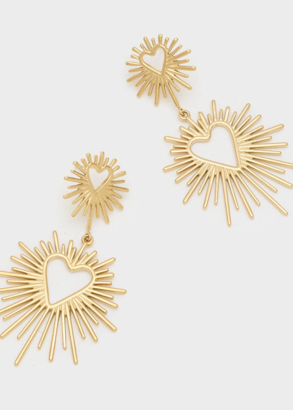 Nalí S.STEEL GOLD HEART EARRINGS WITH RAYS Moda