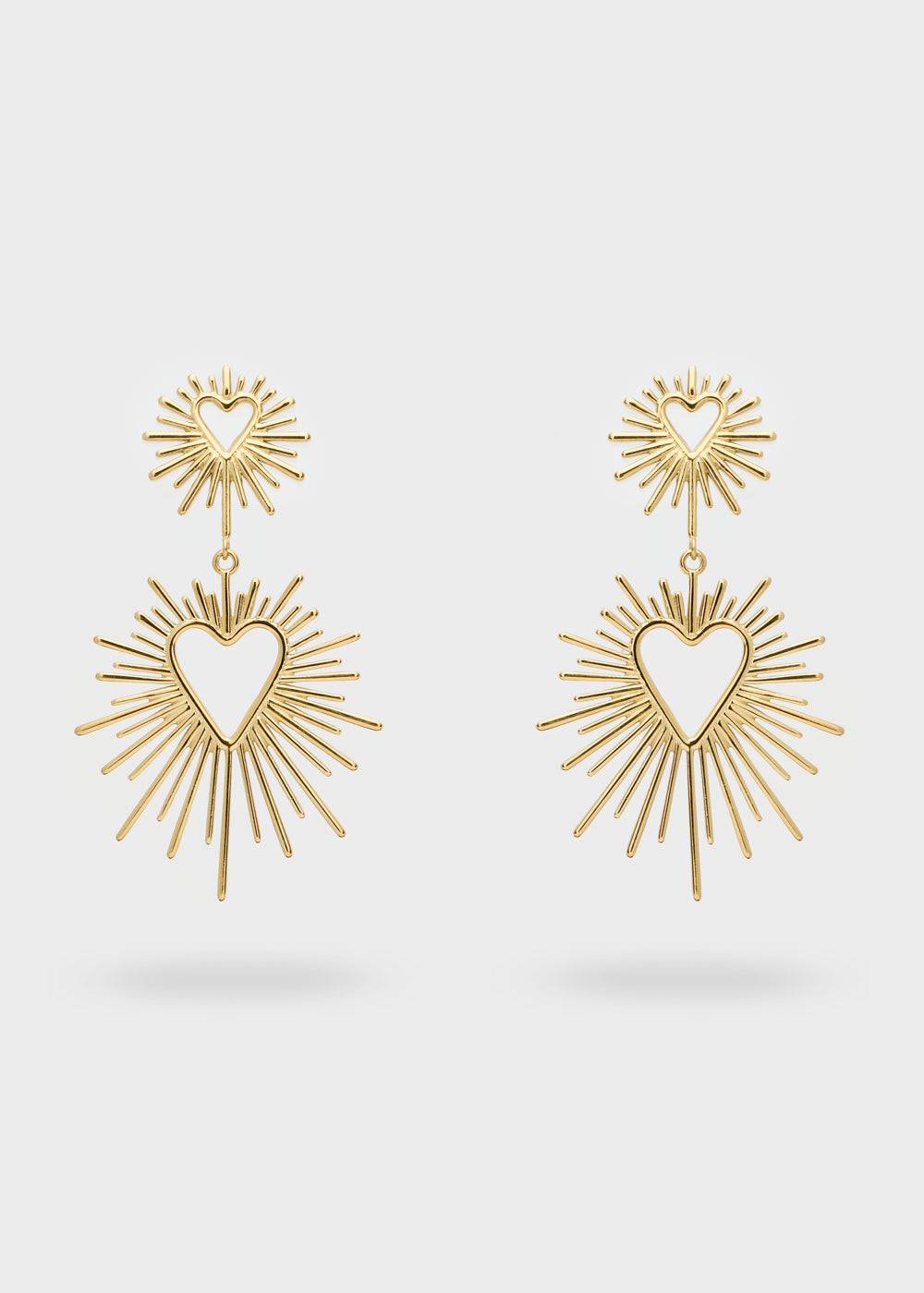 Nalí S.STEEL GOLD HEART EARRINGS WITH RAYS Moda