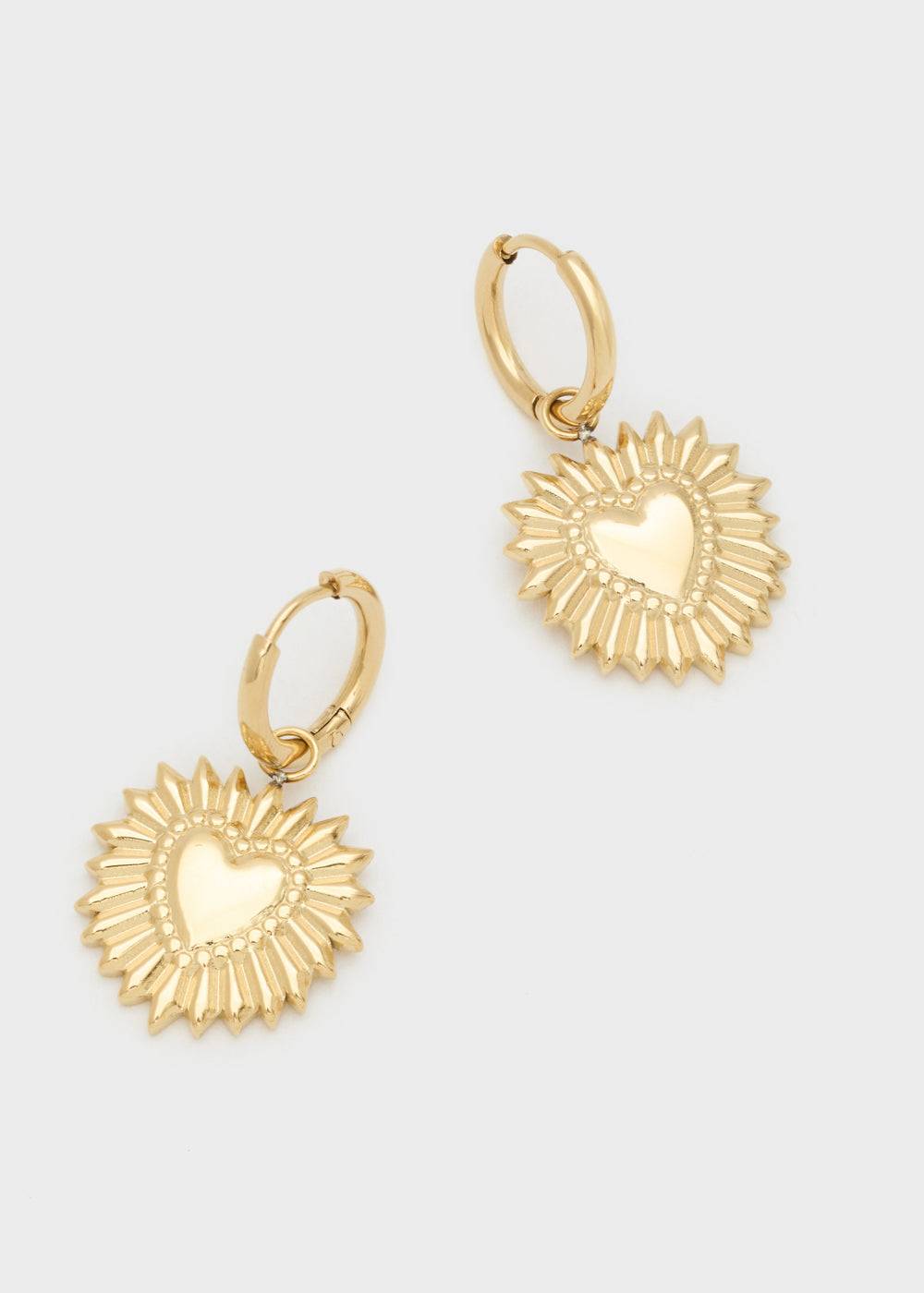 Nalí S.STEEL HOOP EARRINGS W/ GOLD SACRED HEARTS 2025
