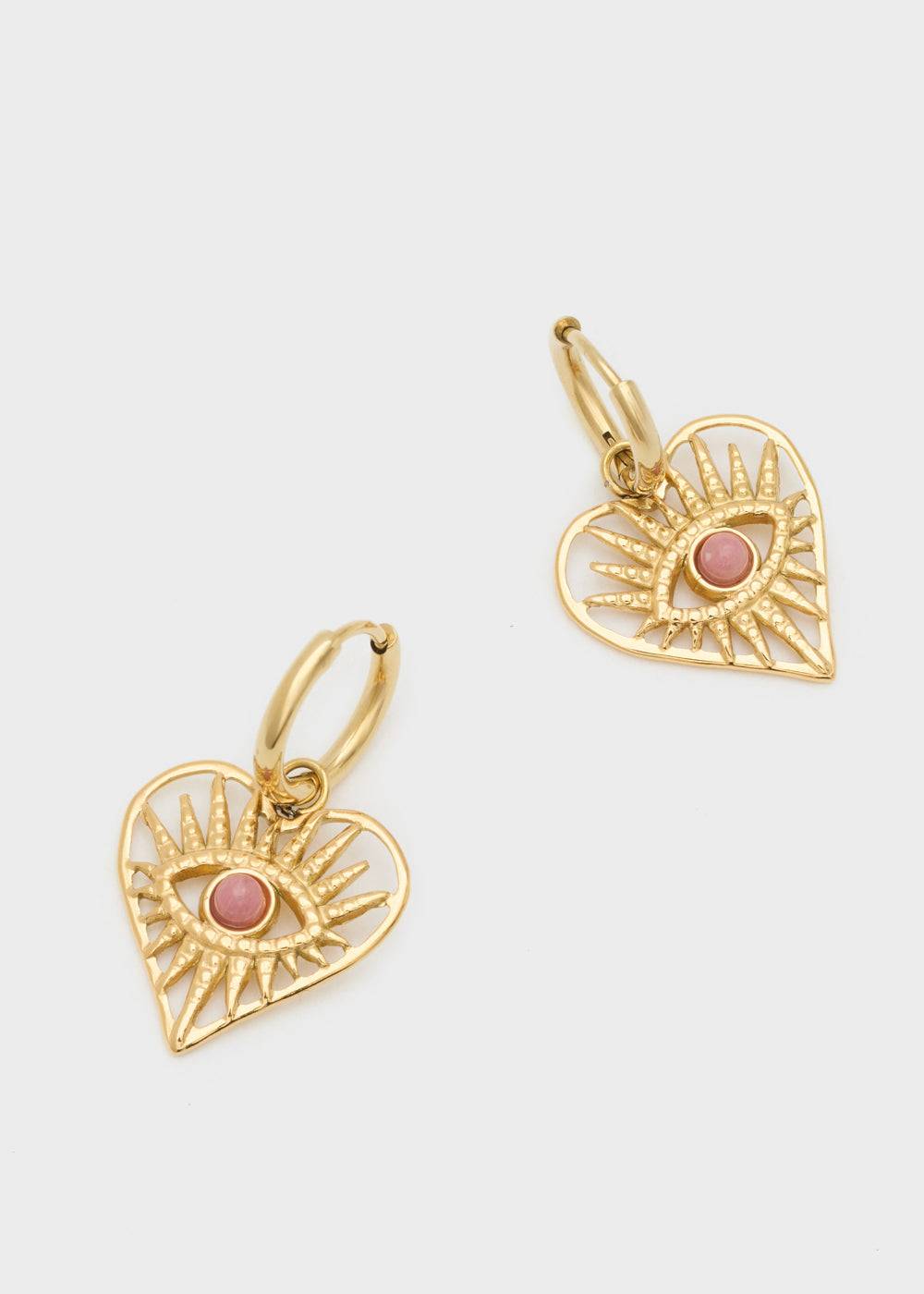 Nalí S.STEEL HEART EARRINGS W/ NAT. PINK STONE Italy