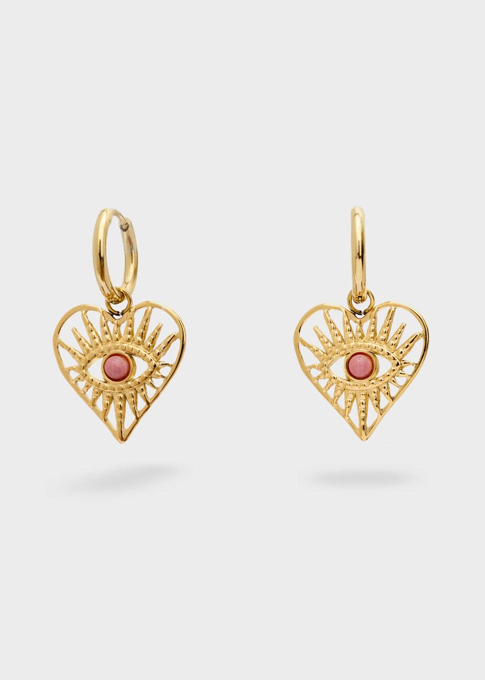 Nalí S.STEEL HEART EARRINGS W/ NAT. PINK STONE Italy