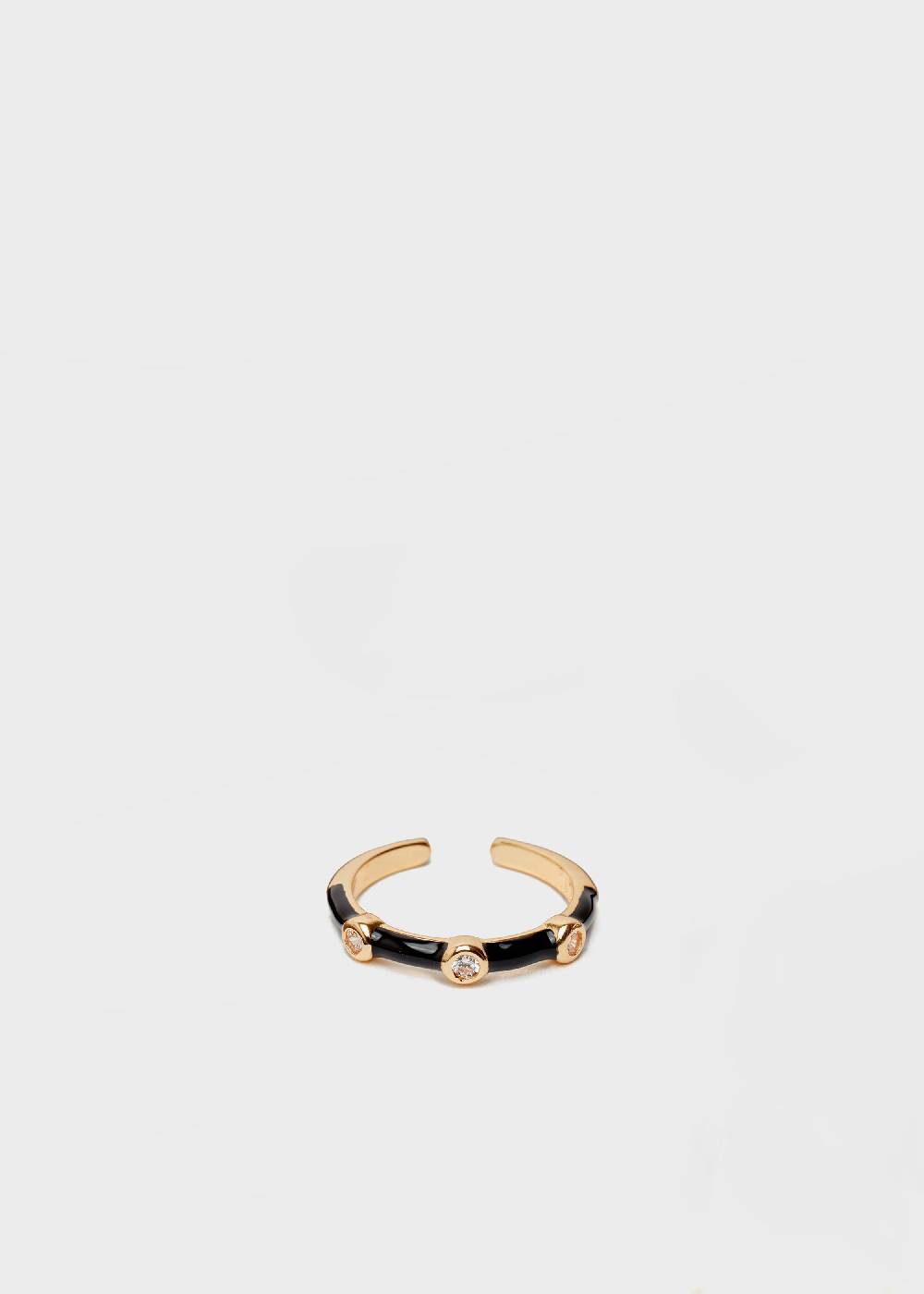 Nalí DEVON ENAMEL RING BLACK WITH ZIRCONS Economico