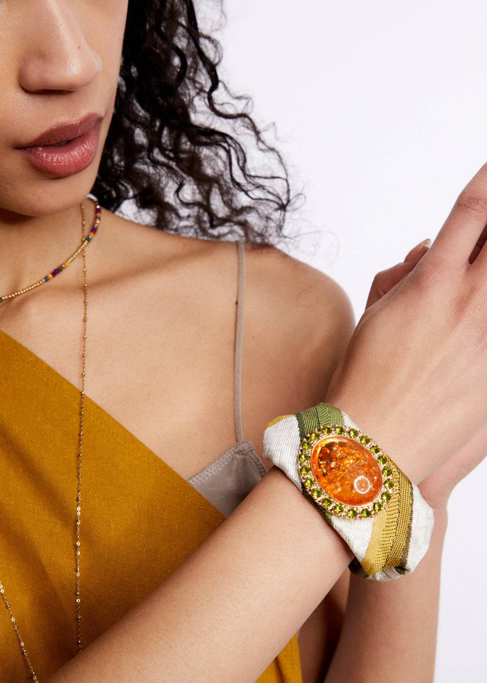 Nalí FABRIC BRACELET W/ ORANGE OVAL ELEMENT Nuovo