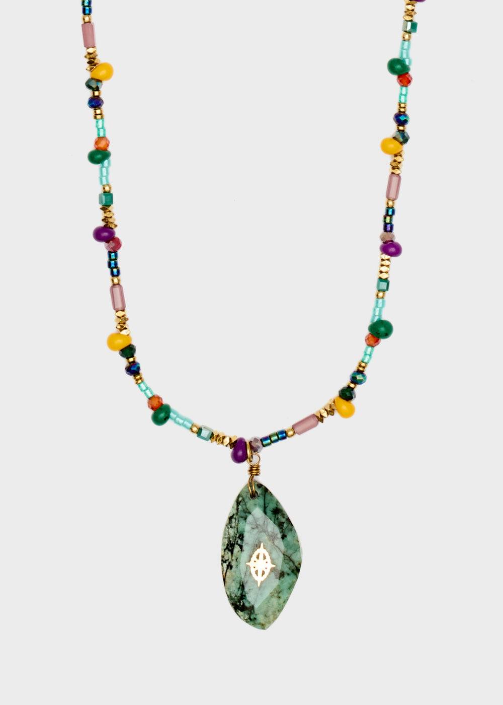 Nalí S.STEEL NECKLACE W/ GREEN NAT. STONE Spedizione Gratuita