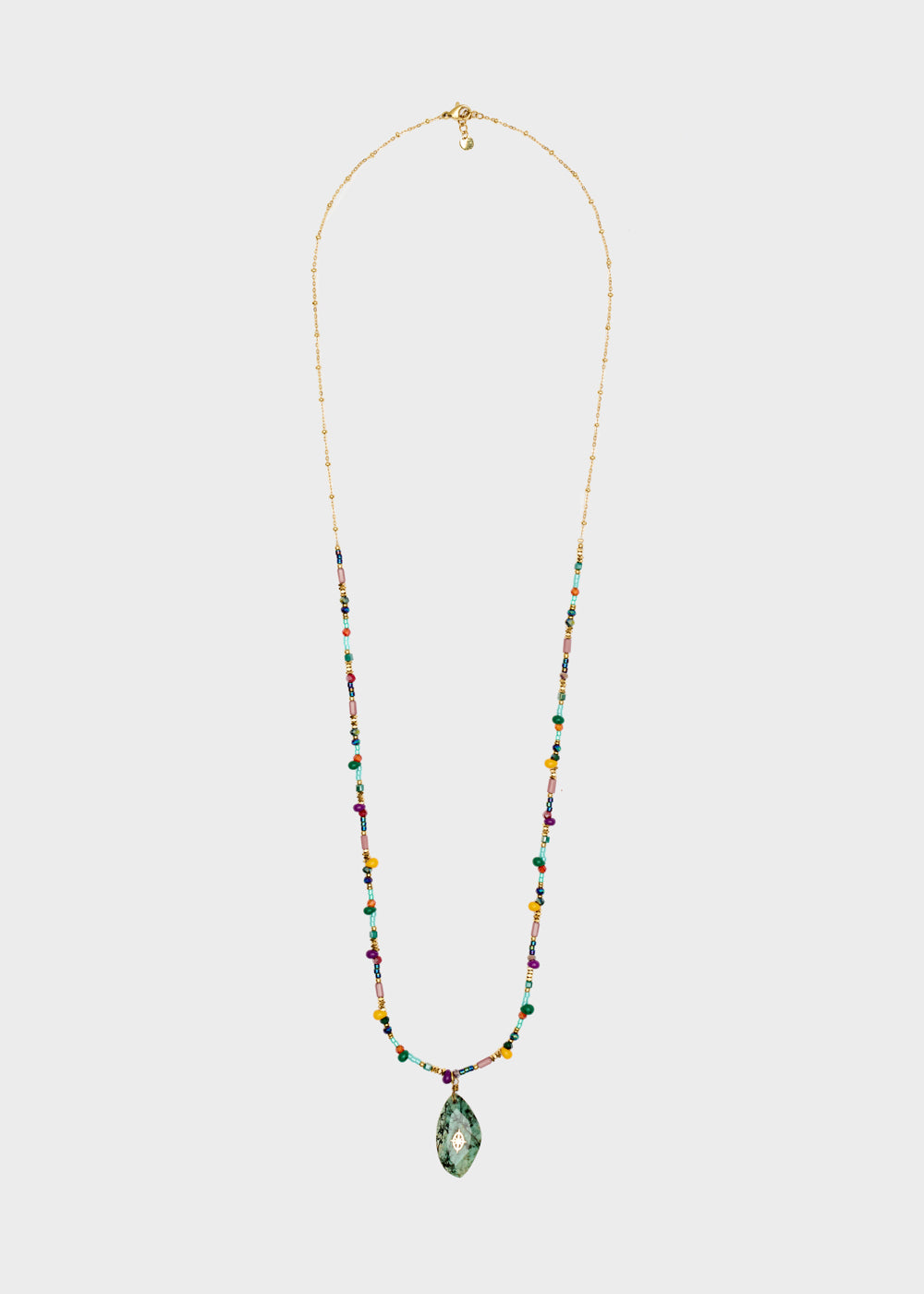 Nalí S.STEEL NECKLACE W/ GREEN NAT. STONE Spedizione Gratuita