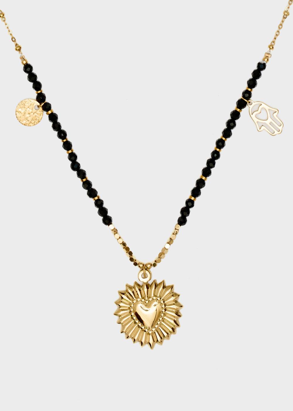 Nalí S.STEEL NECKLACE W/ BLACK AGATE HEART Pezzi Unici