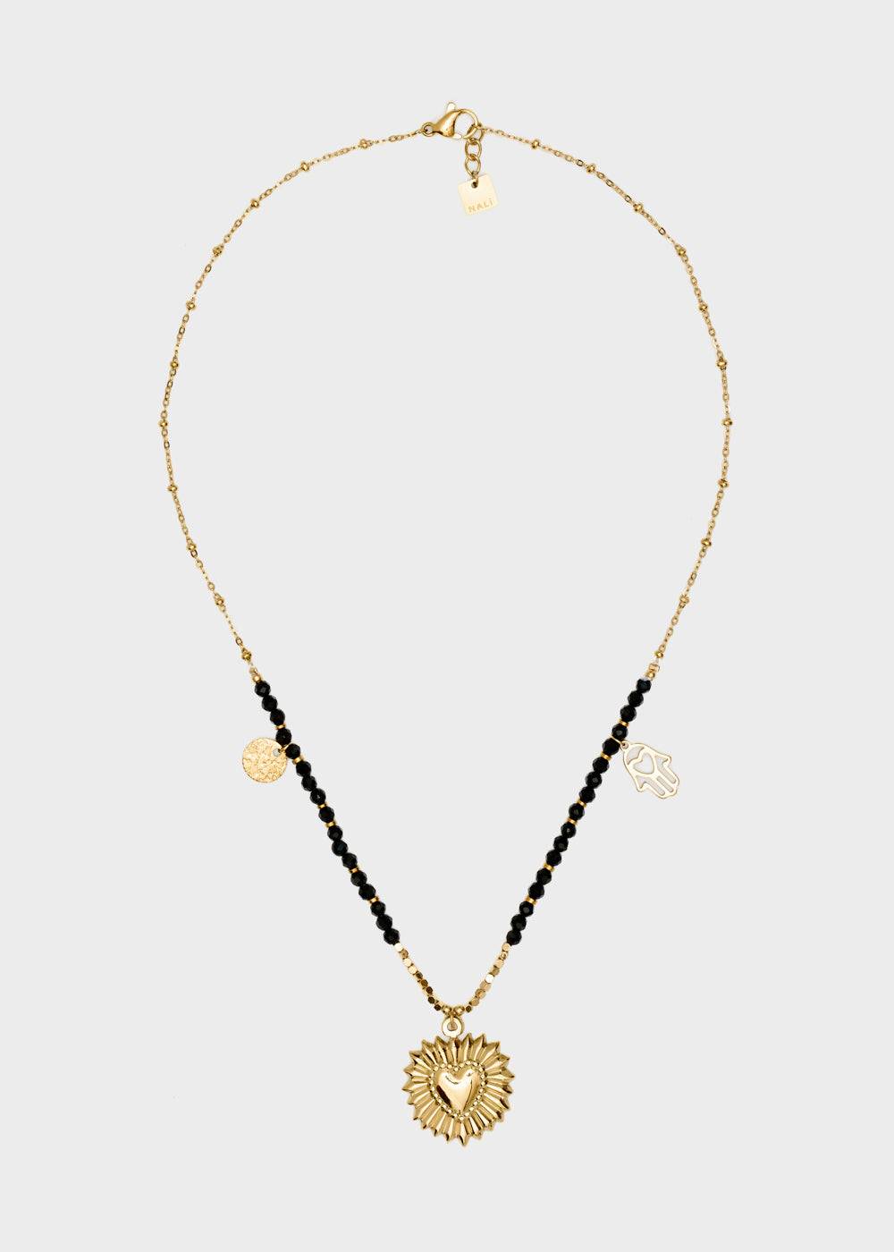 Nalí S.STEEL NECKLACE W/ BLACK AGATE HEART Pezzi Unici
