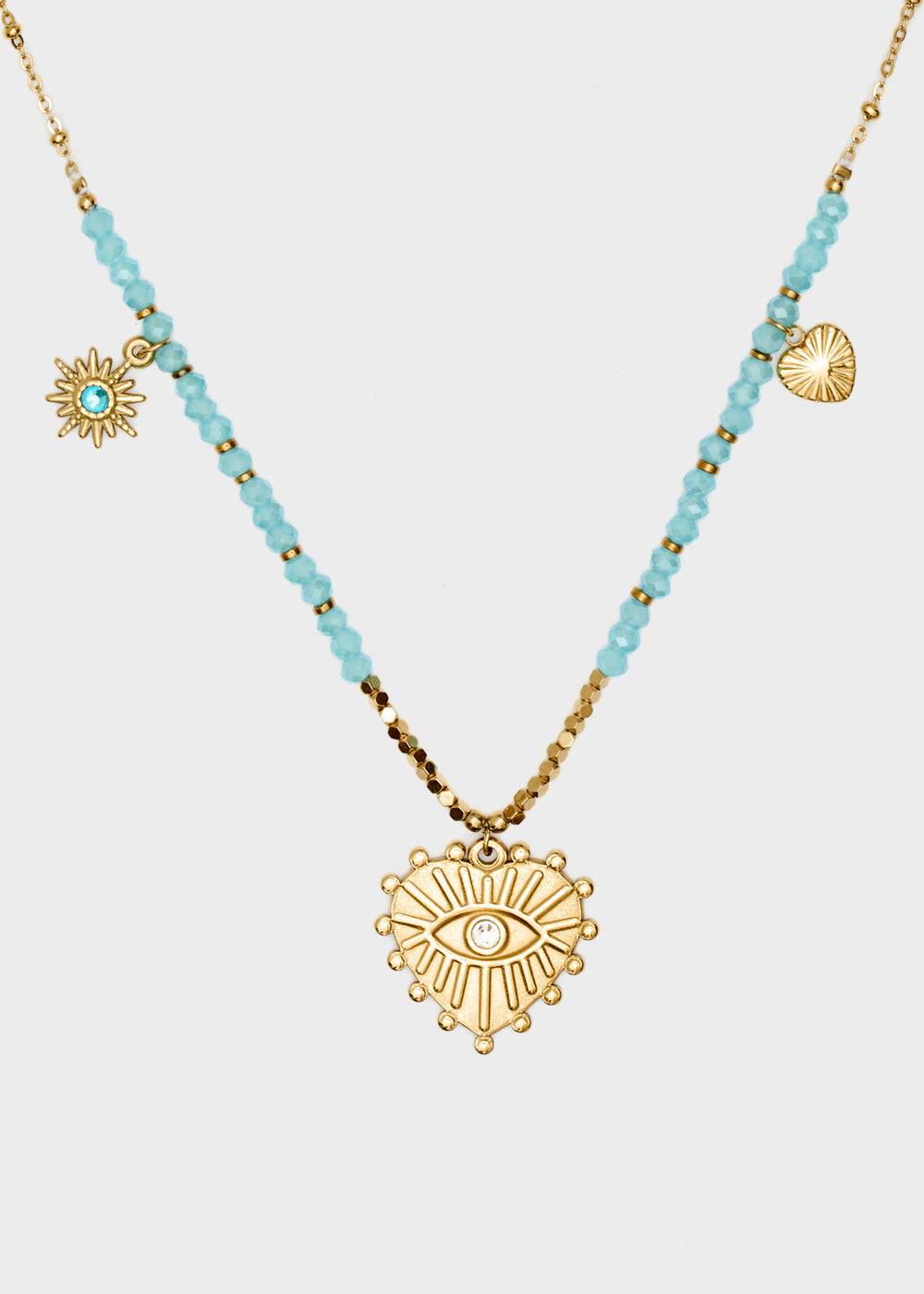 Nalí S.STEEL NECKLACE W/ BEADS + L.BLUE HEART Soddisfazione Garantita