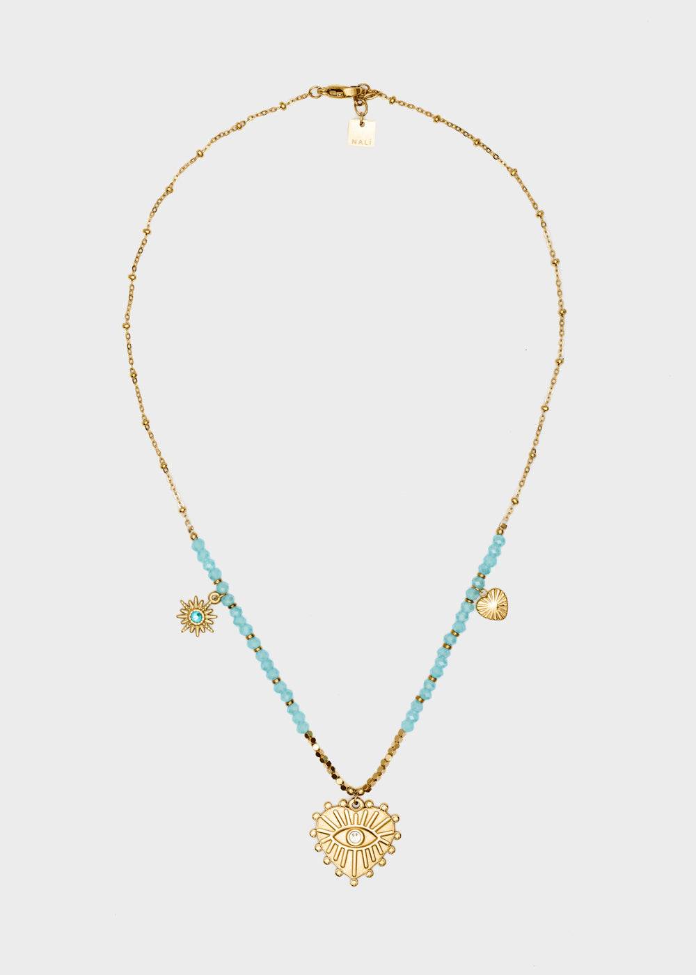 Nalí S.STEEL NECKLACE W/ BEADS + L.BLUE HEART Soddisfazione Garantita
