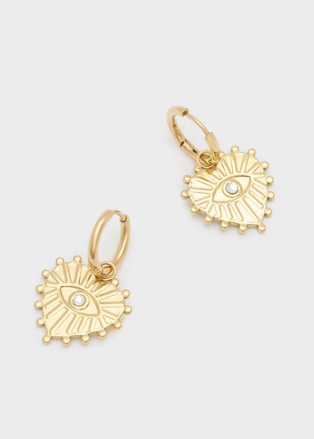 Nalí S.STEEL HOOP EARRINGS W/ GOLD HEART+EYE Prezzo Ridotto
