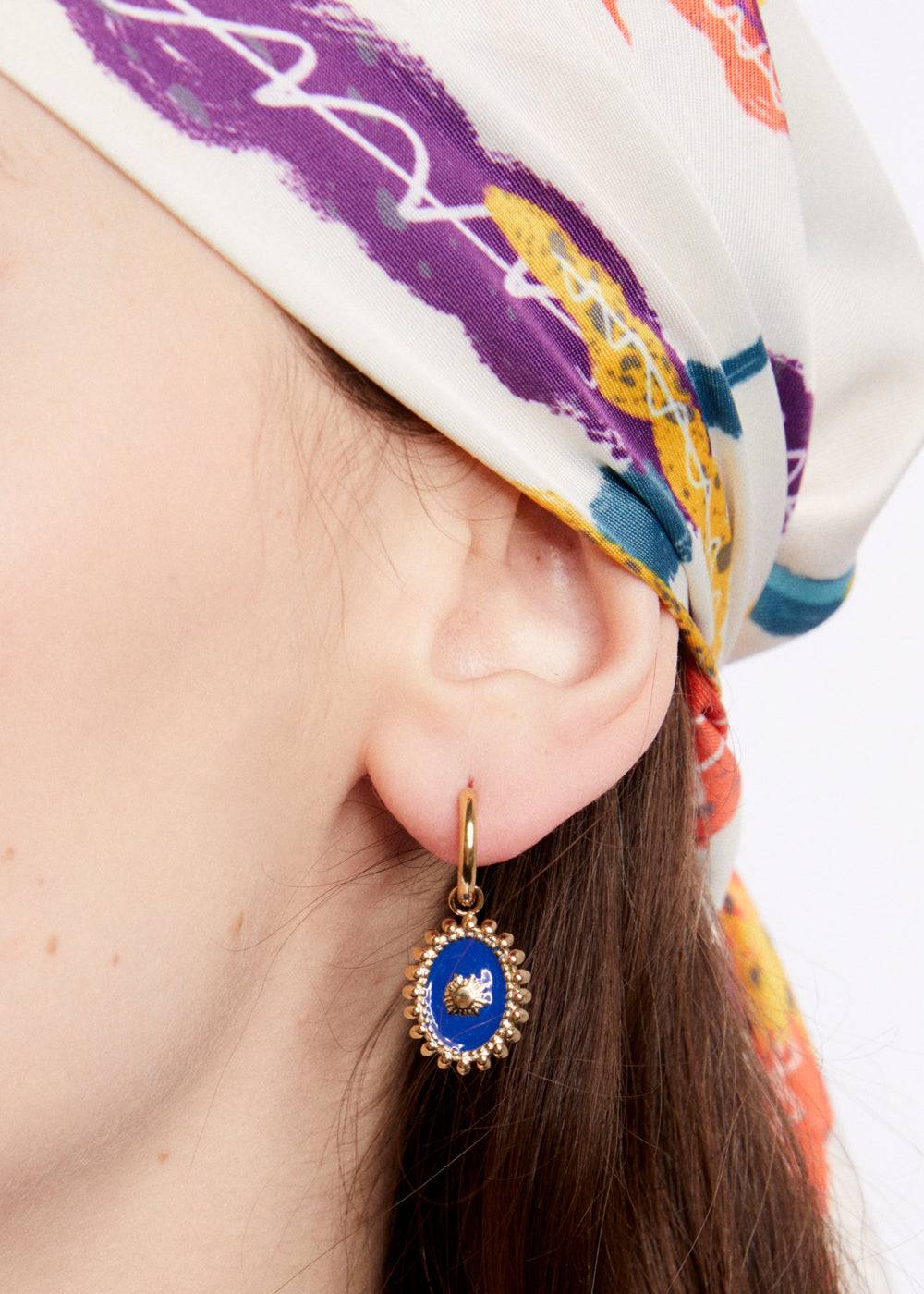 Nalí S.STEEL HOOP EARRINGS W/ BLUE OVAL Sottocosto