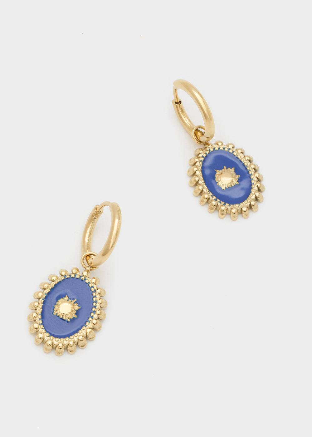 Nalí S.STEEL HOOP EARRINGS W/ BLUE OVAL Sottocosto