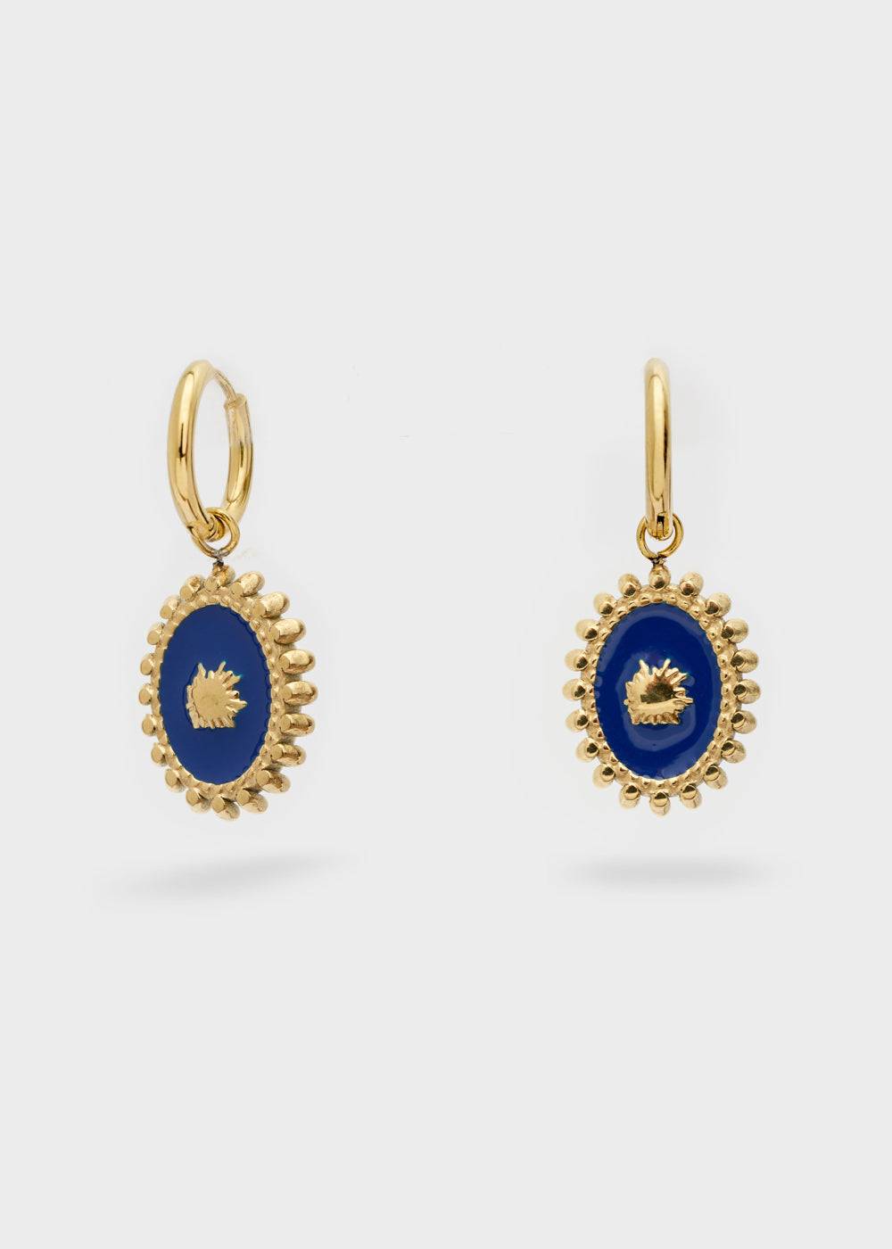 Nalí S.STEEL HOOP EARRINGS W/ BLUE OVAL Sottocosto