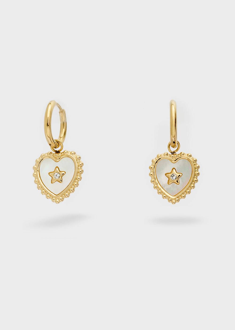 Nalí S.STEEL HOOP EARRINGS W/ WHITE HEART Convenienza