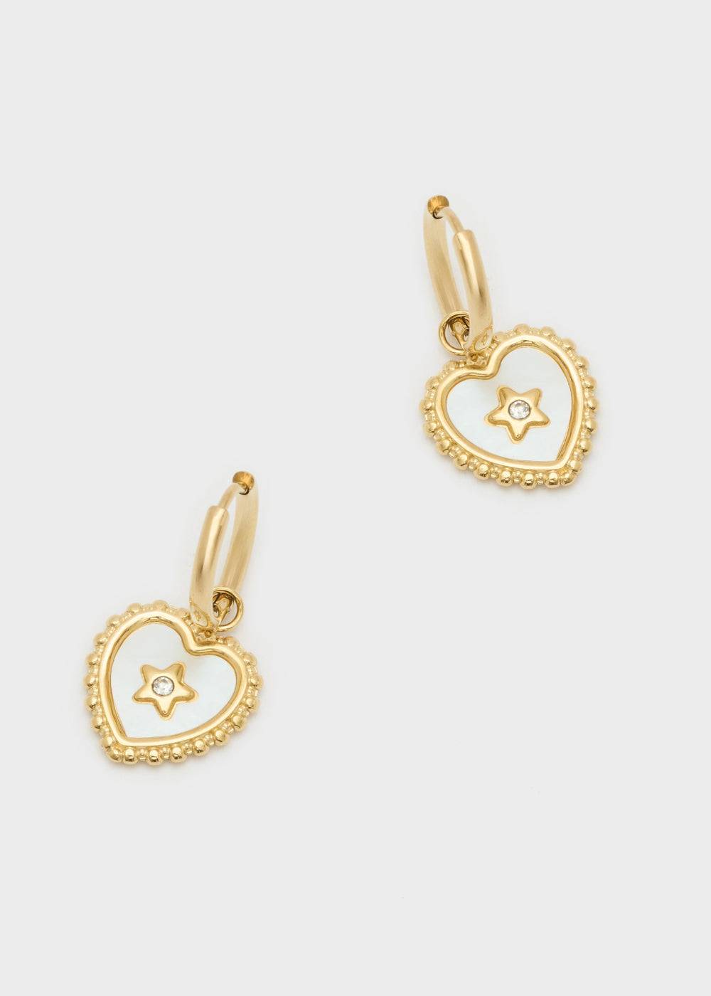 Nalí S.STEEL HOOP EARRINGS W/ WHITE HEART Convenienza