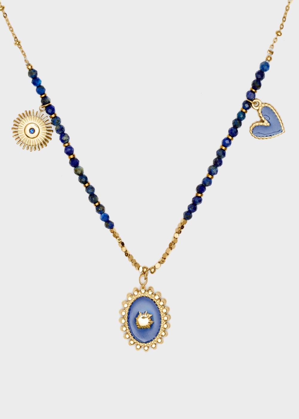 Nalí S.STEEL NECKLACE W/ OVAL BLUE NAT. STONE Saldi Di Fabbrica