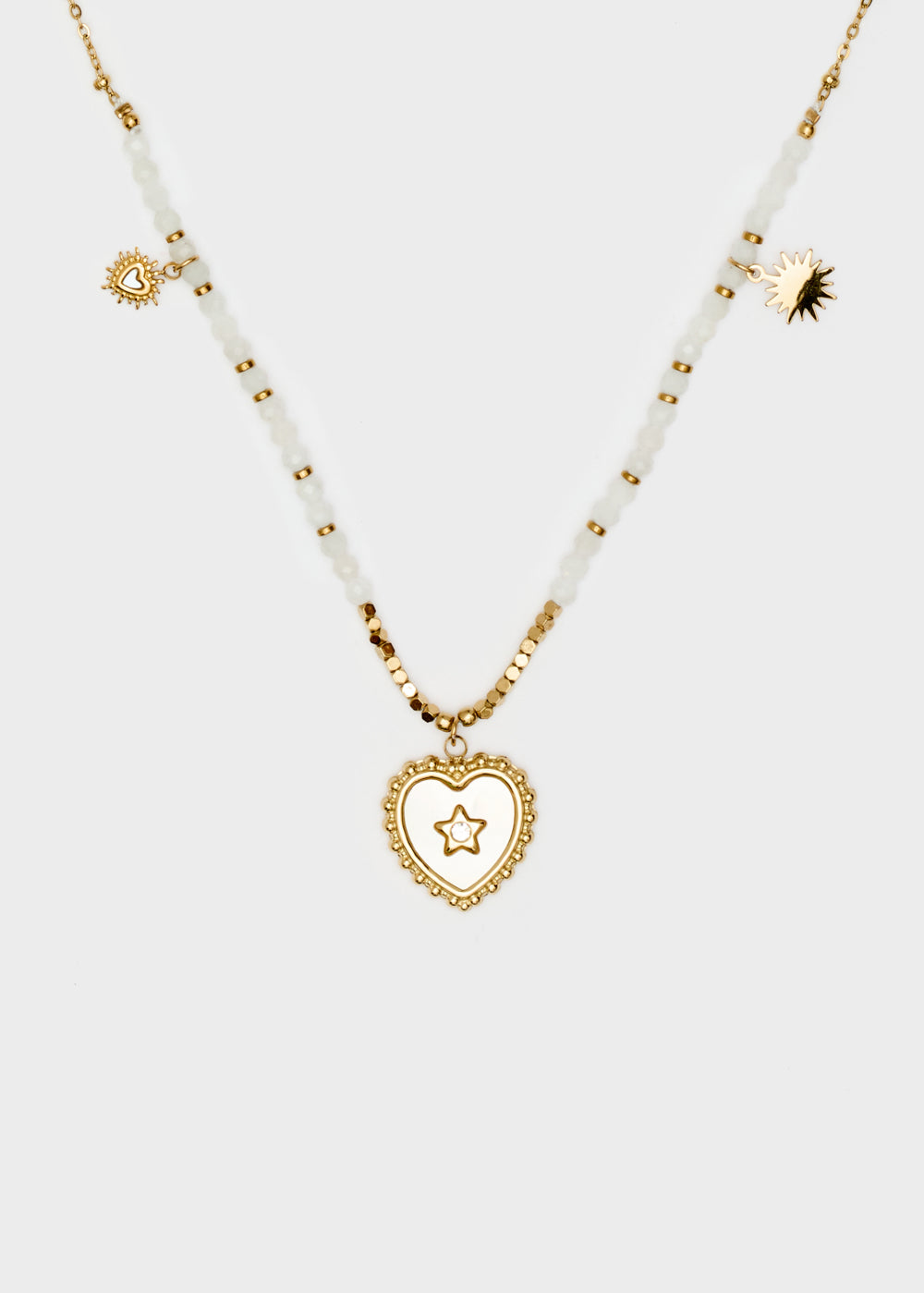 Nalí S.STEEL NECKLACE W/ NAT.STONE+WHITE HEART I Più Venduti