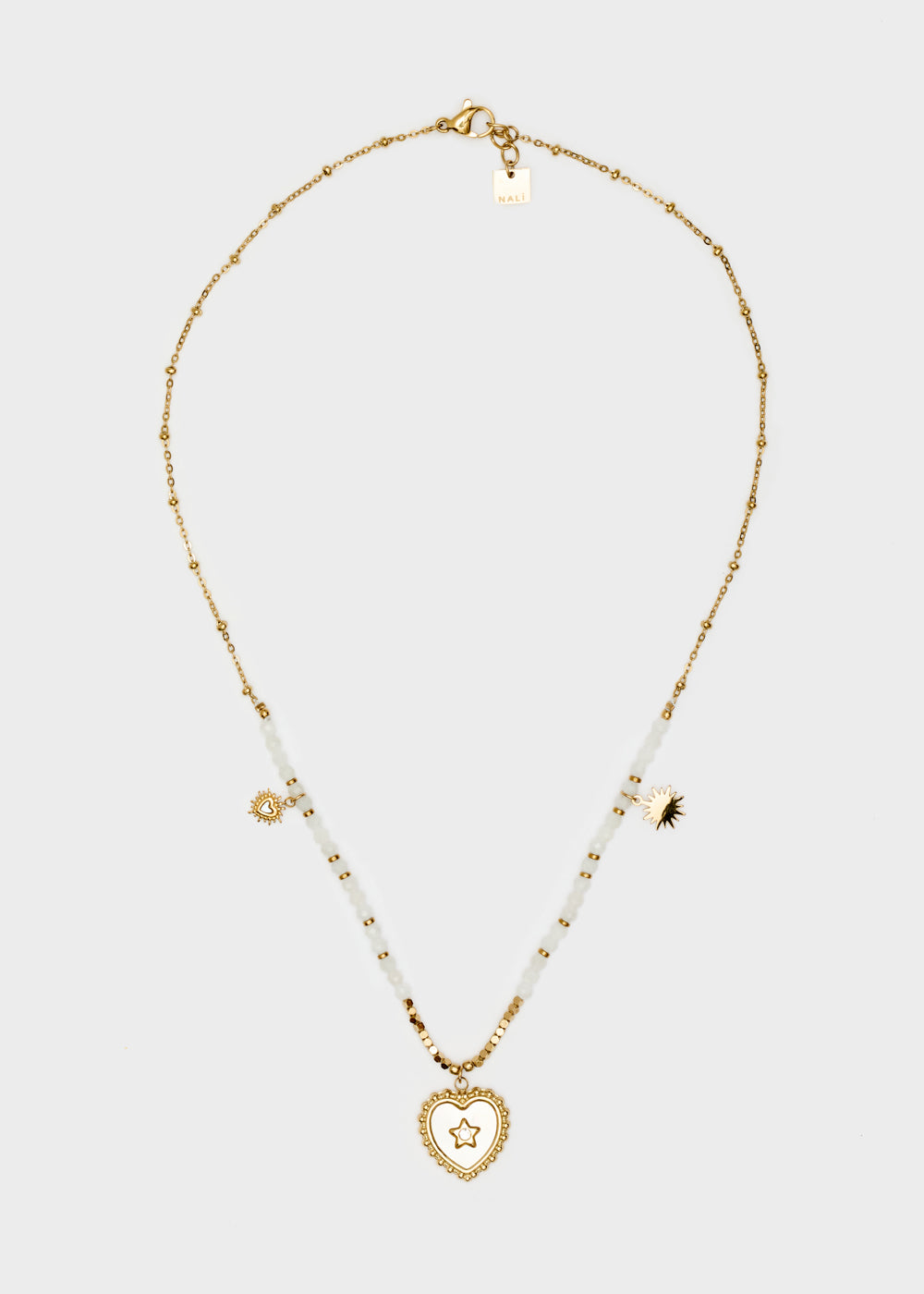 Nalí S.STEEL NECKLACE W/ NAT.STONE+WHITE HEART I Più Venduti