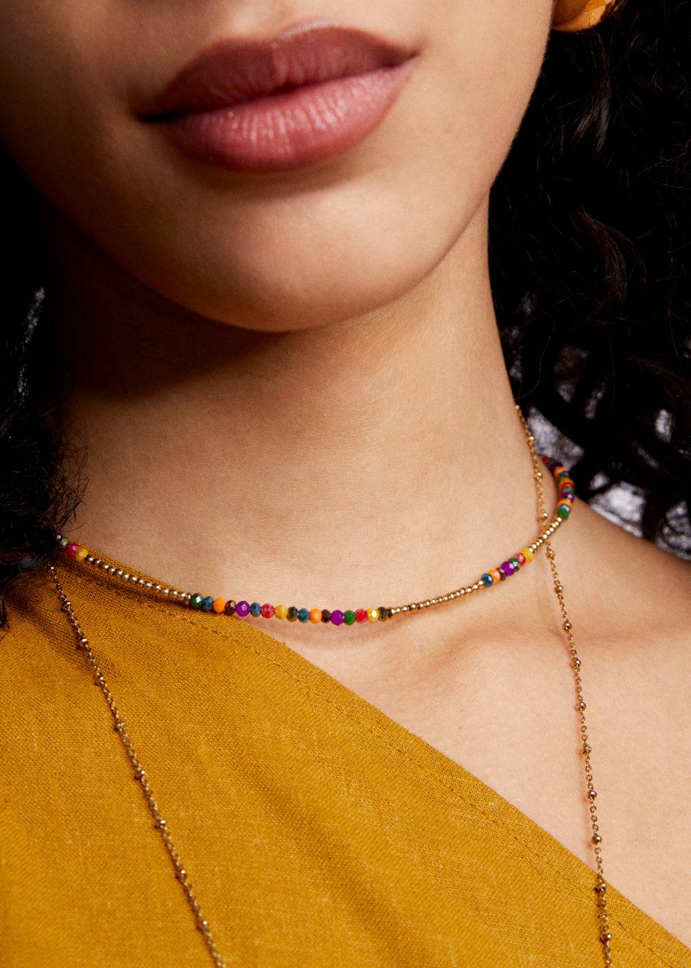 Nalí S.STEEL NECKLACE IN GOLD W/ MULTI BEADS Economico