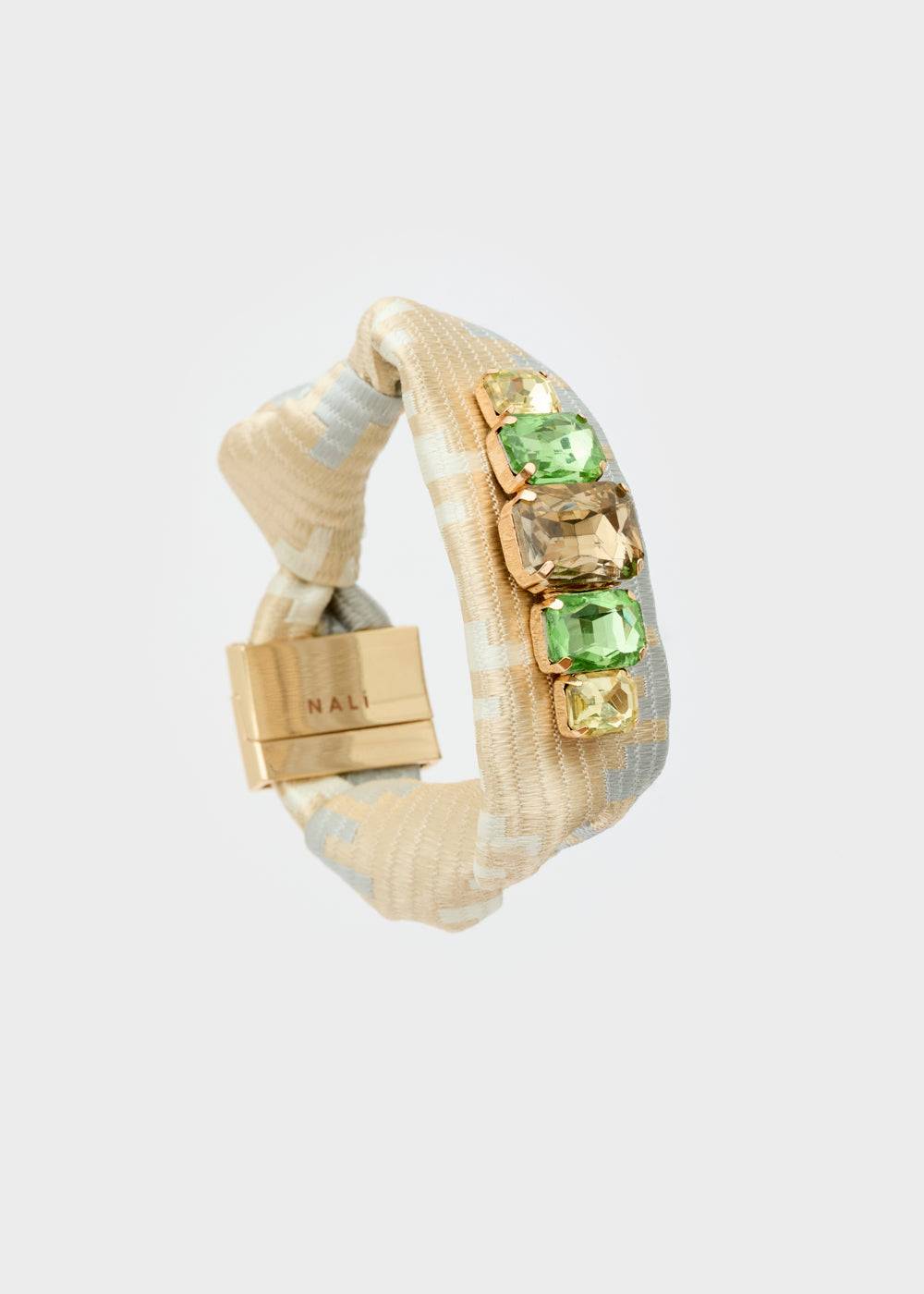 Nalí FABRIC BRACELET WITH GREEN STONES Saldi Di Fabbrica