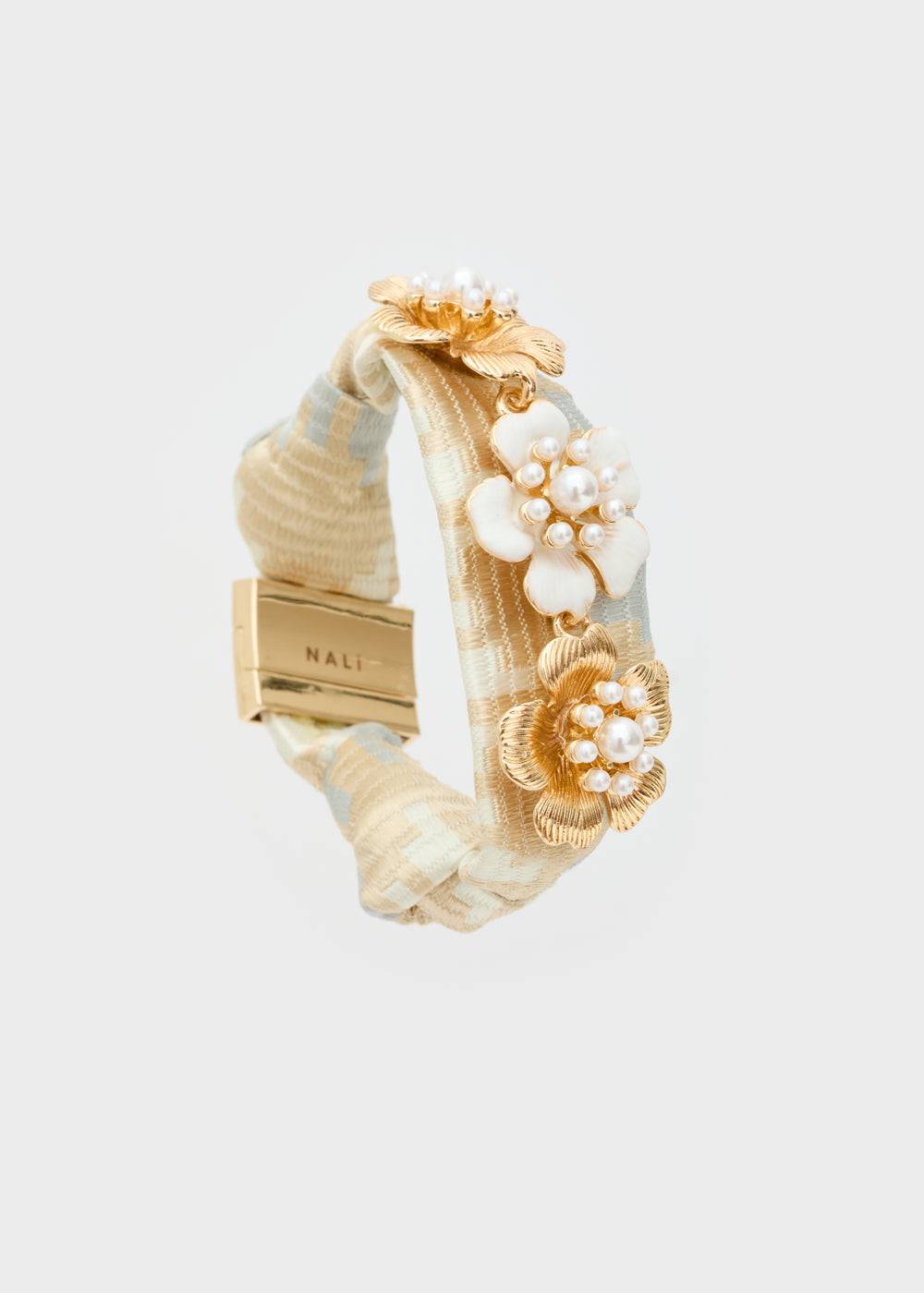 Nalí FABRIC BRACELET W/ GOLD + WHITE FLOWERS I Più Venduti
