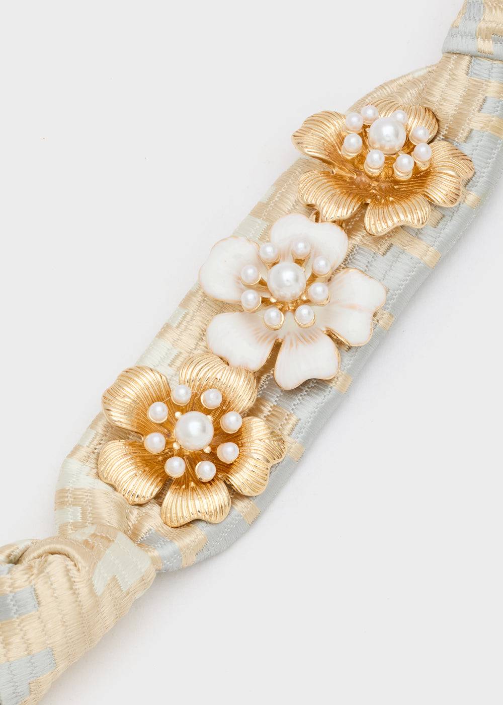Nalí FABRIC BRACELET W/ GOLD + WHITE FLOWERS I Più Venduti
