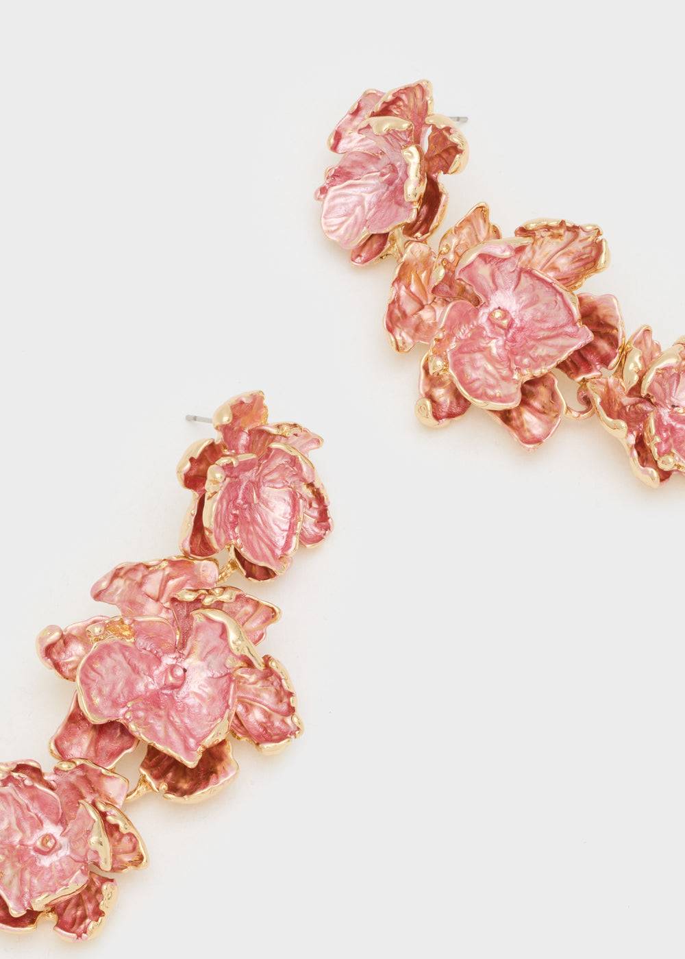 Nalí GOLD EARRINGS W/ ENAMEL SALMON FLOWERS Spedizione Gratuita