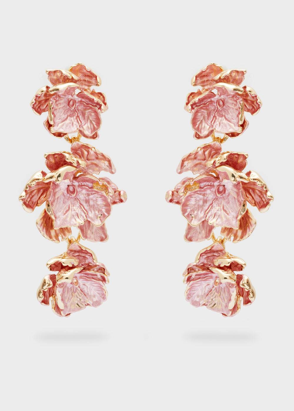 Nalí GOLD EARRINGS W/ ENAMEL SALMON FLOWERS Spedizione Gratuita