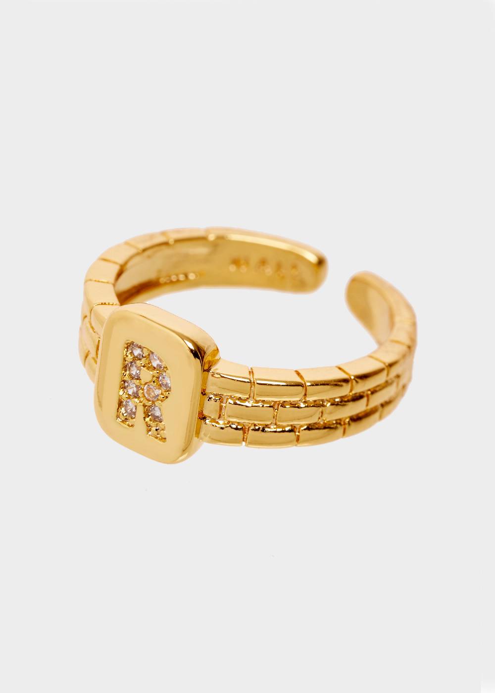 Nalí THIN RING WITH R LETTER IN ZIRCONS Vendita Calda