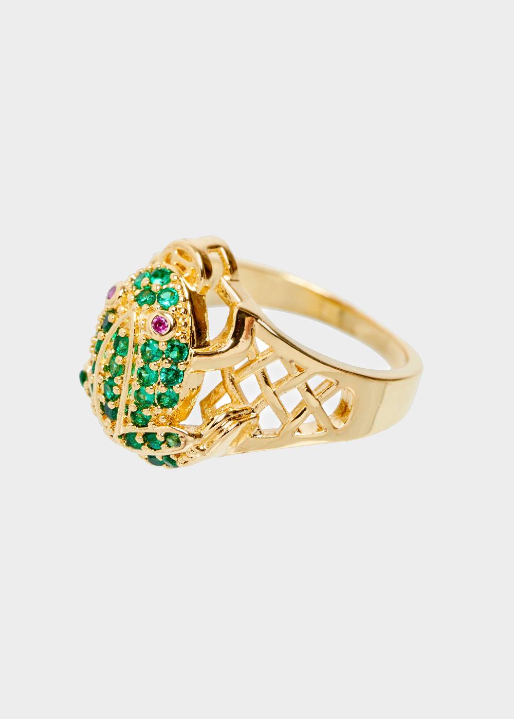 Nalí 14K GOLD PLATED FROG RING W/ GREEN ZIRCONS Nuovo