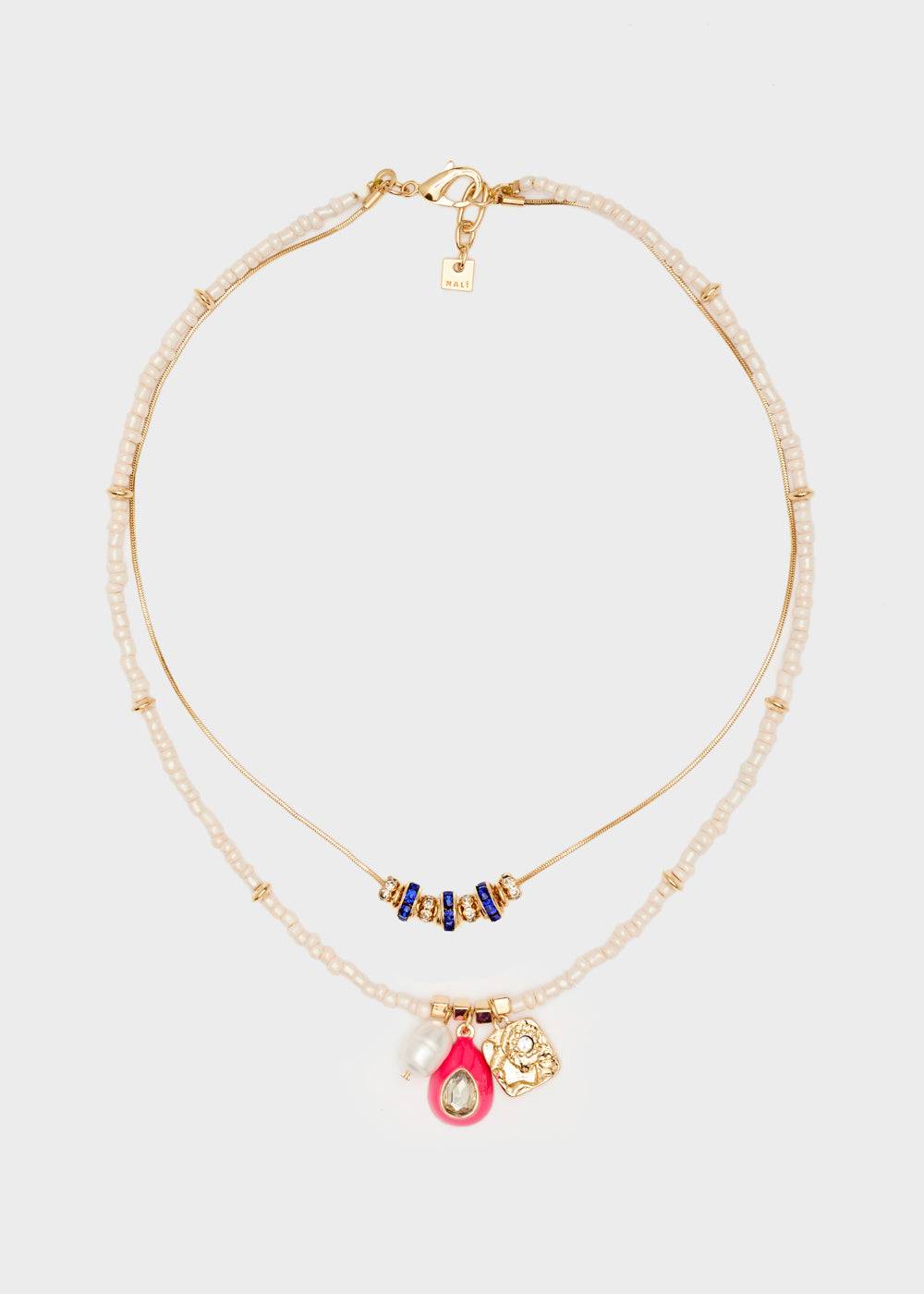 Nalí NECKLACE W/ PINK BEADS + FUCHSIA PENDANT Novità