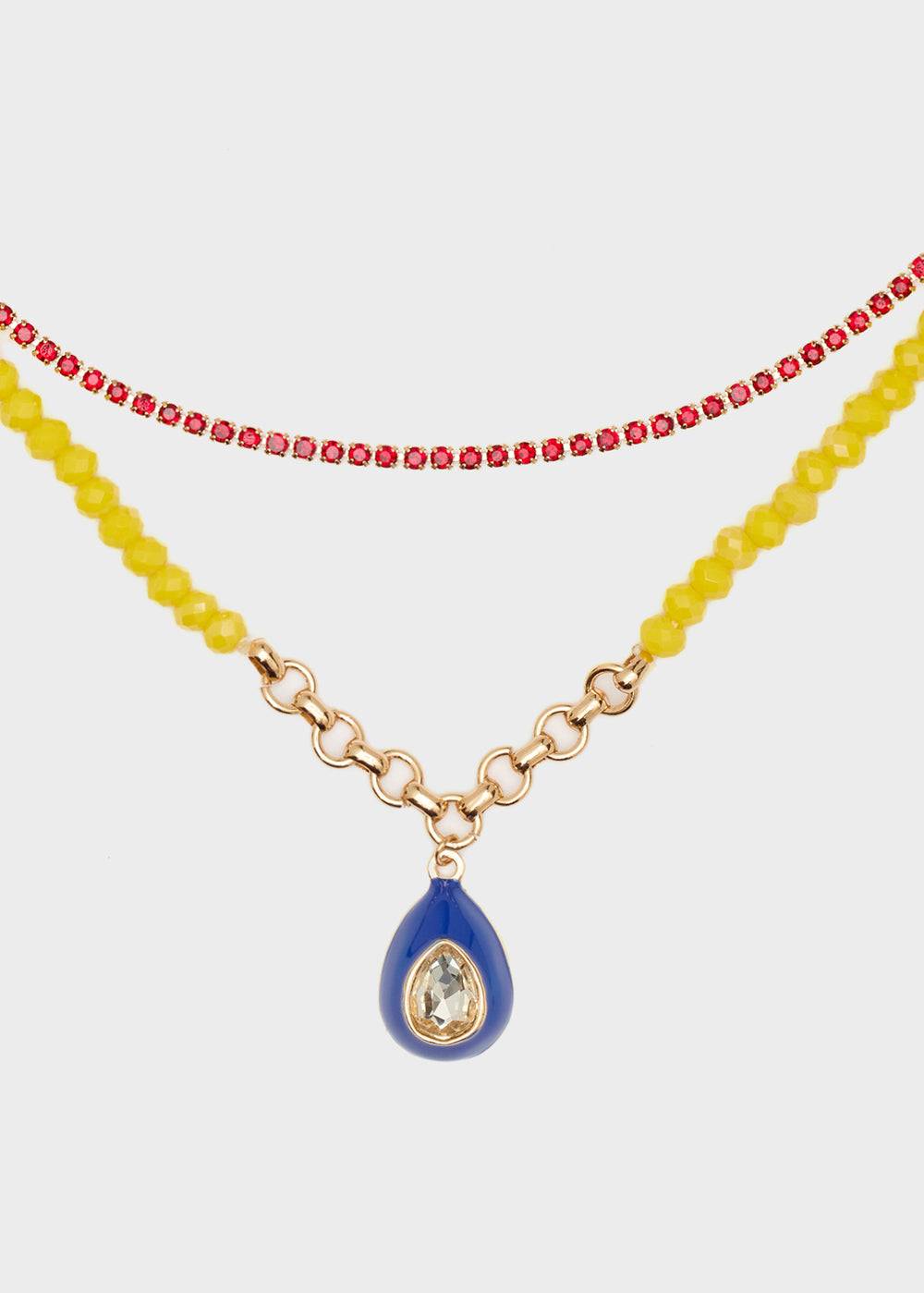 Nalí NECKLACE W/ YELLOW BEADS + BLUE PENDANT Sconto