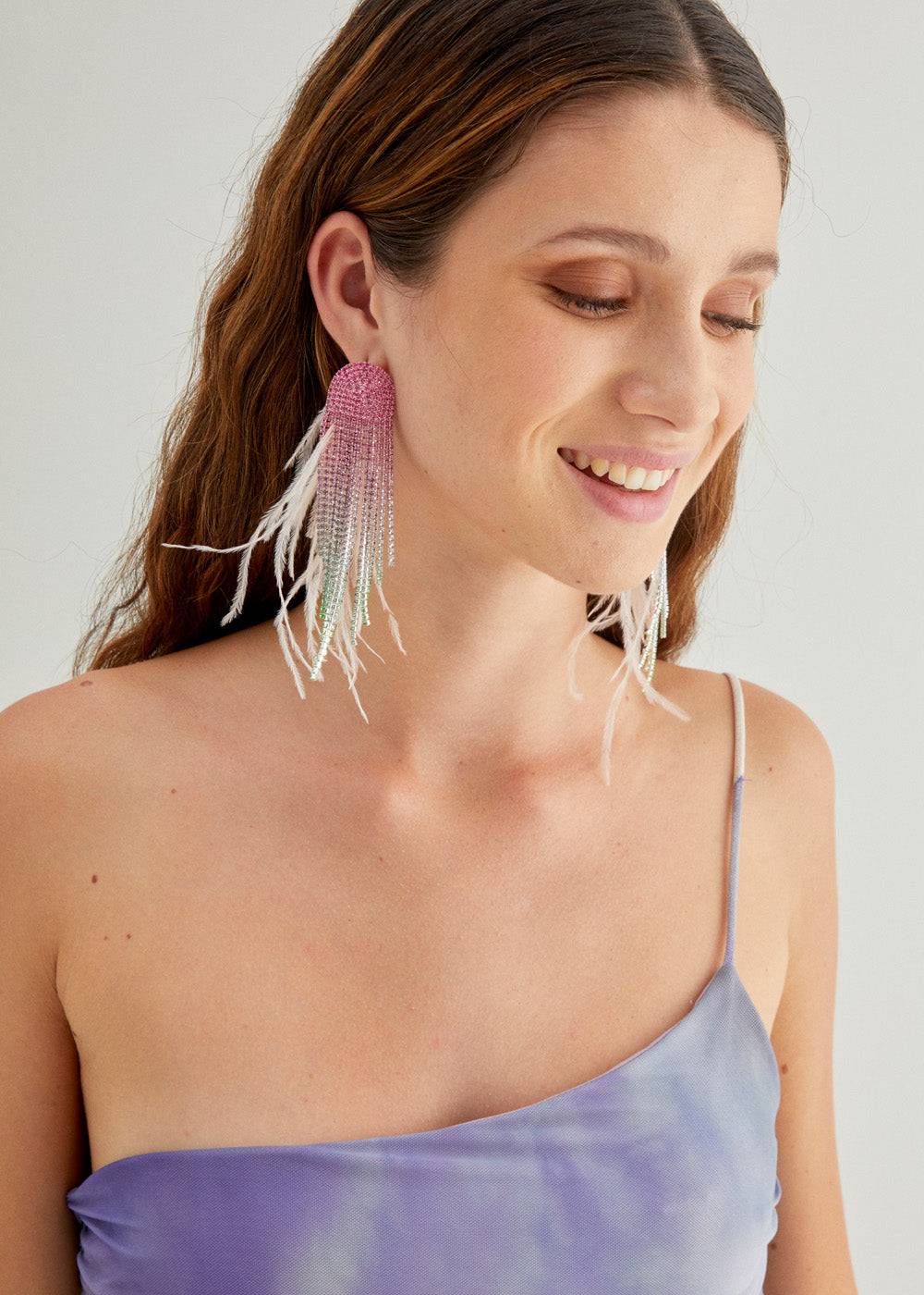 Nalí SPARKLE EARRINGS W/ PLUMES+STONES + COLORS In Linea
