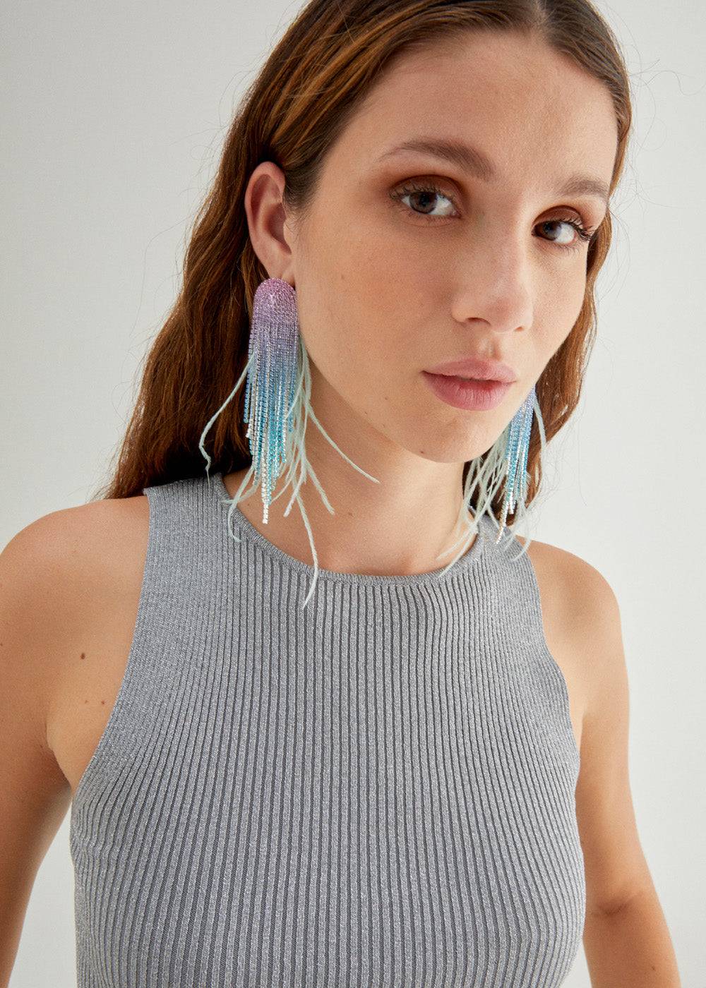 Nalí SPARKLE EARRINGS W/ PLUMES+STONES + COLORS In Linea
