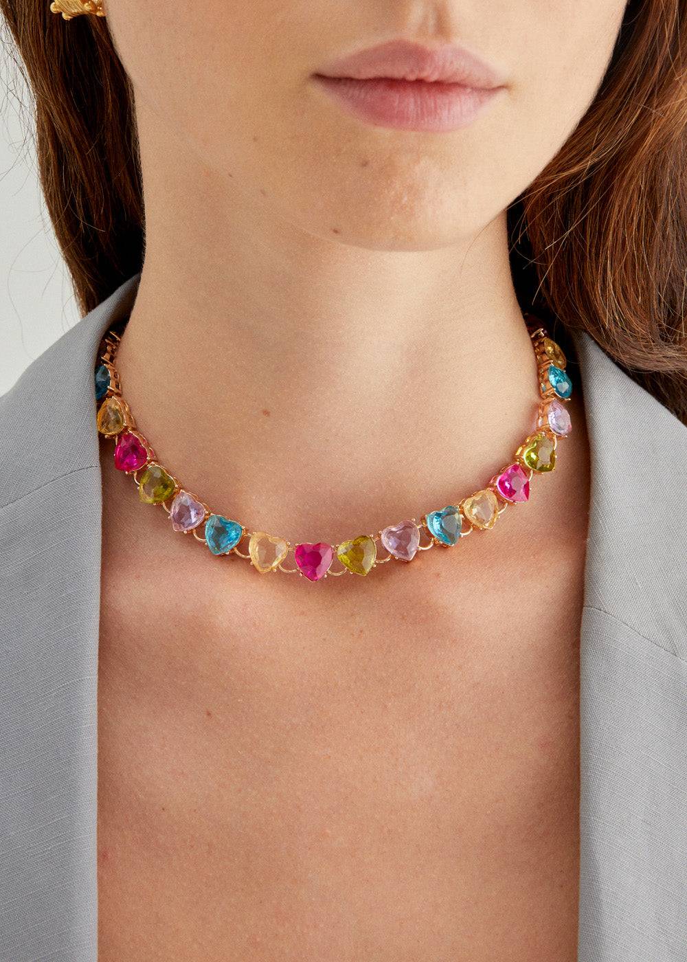 Nalí HEART NECKLACE W/ STONES + COLORS Spedizione Gratuita