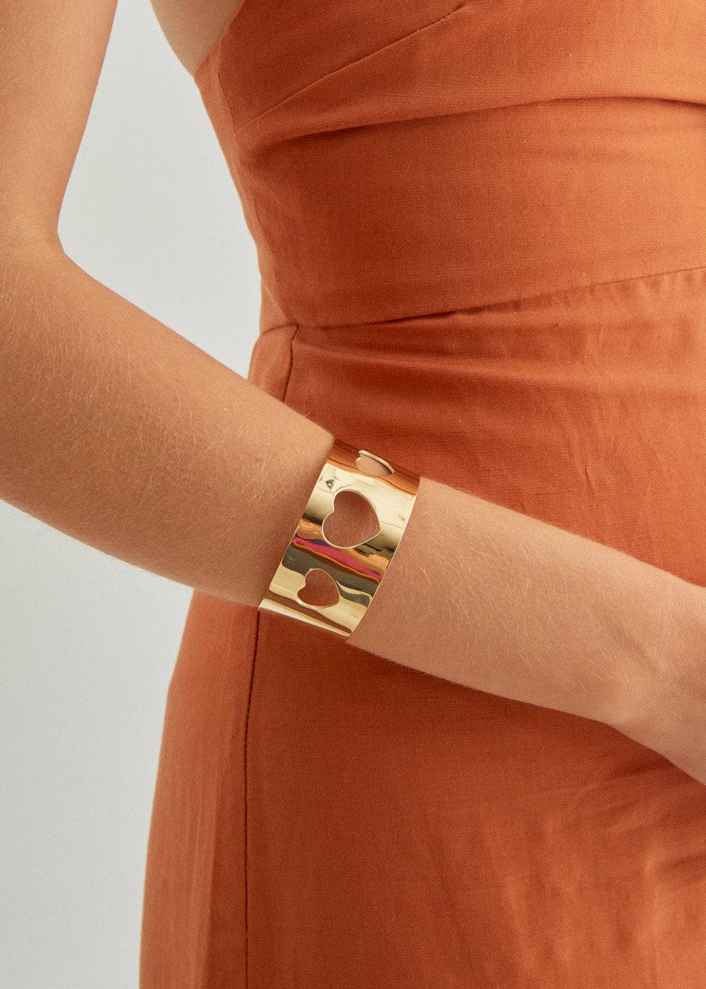 Nalí 14KT GOLD PLA. S. STEEL HEART BRACELET Vendita calda